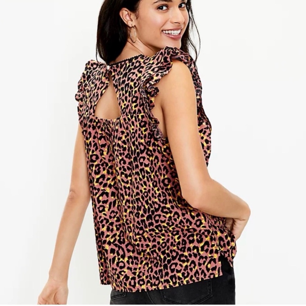 LOFT Large Leopard Print Cutout Back Ruffe Top Y2K Glam Indie Sleaze
